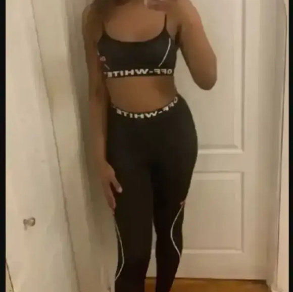 SPORTS BRA n STRETCH PANTS...2-pc .. OFF WHITE. Set .... New . S-M-L - - Picture 5 of 9